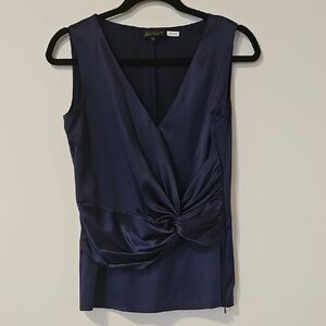 NWOT | LUISA SPAGNOLI | Deep Blue Knot Silk Blouse. No Flows. Sz10